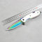 DA76 Folding Knife – Iridescent Shell-Inlay Butterfly Style; Sharp Stainless Steel Blade; Suitable for Camping, Outdoors, and Display.