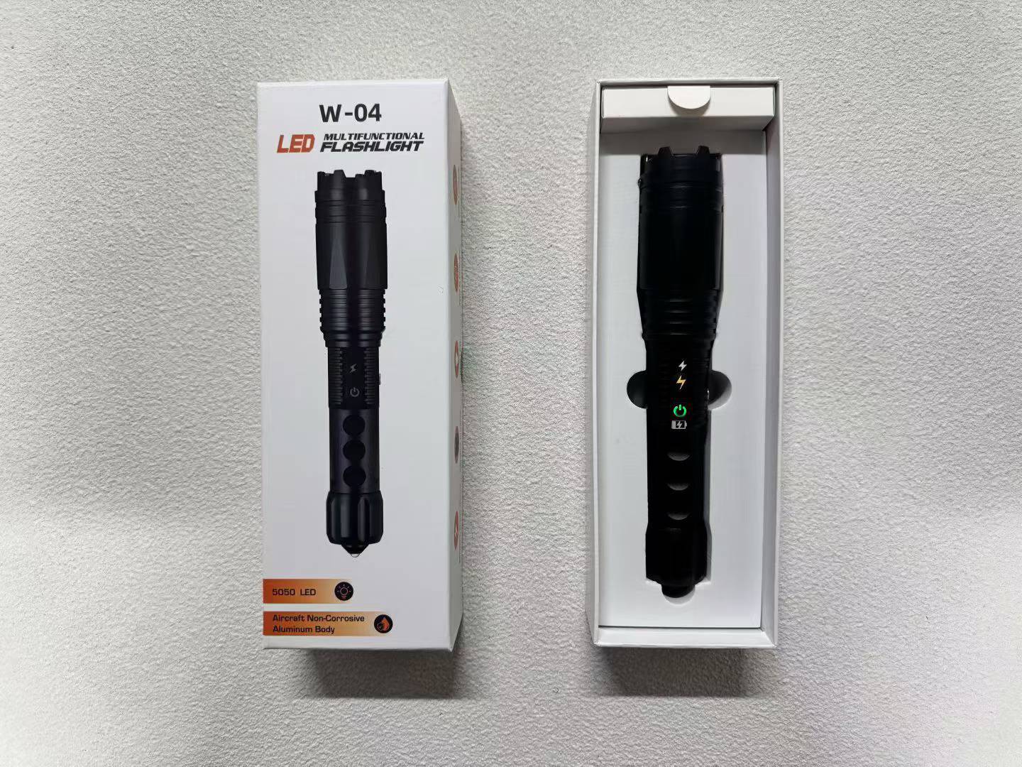 W04-Pro Aluminum alloy body outdoor safety flashlight, high-brightness flashlight with strobe warning light